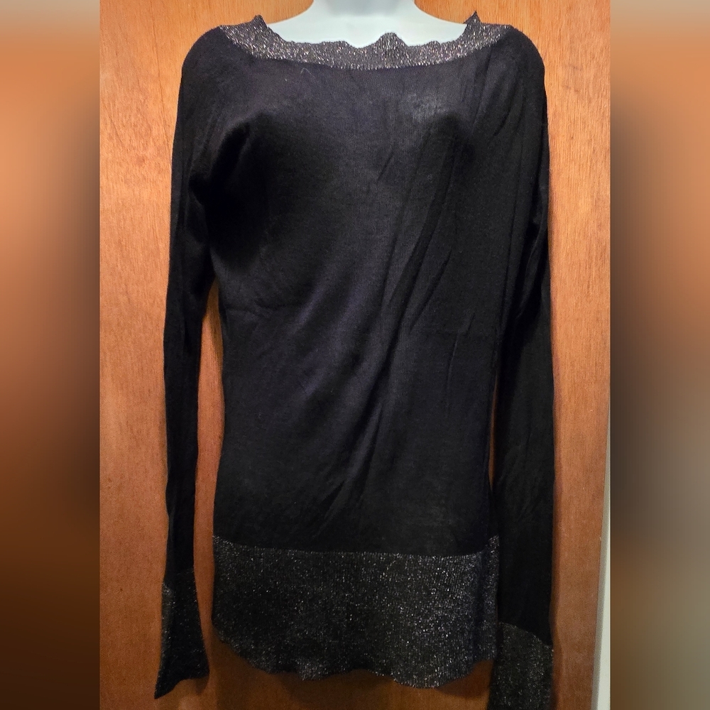 HOST PICK! 🎉🎊Avon Black & Shimmering Long Sleeve Sheer Sweater SzL - Picture 2 of 6